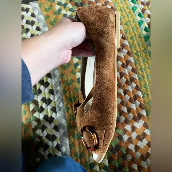 Avellini Brown Suede Peep Toe Flats with Buckle Made in Italy - Picture 12 of 12